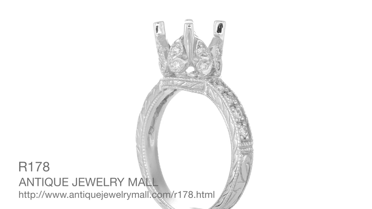 Art Deco Loving Butterflies Filigree Engagement Ring Setting for a 1 Carat Round Diamond in 18 Karat White Gold - Item: R178 - Image: 8