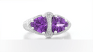Art Deco Loving Duo Filigree 2 Stone Amethyst Ring in Sterling Silver