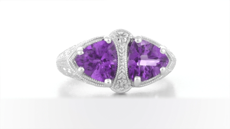 Art Deco Loving Duo Filigree 2 Stone Amethyst Ring in Sterling Silver - Item: R1123AM - Image: 7