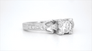 Art Deco Loving Hearts 1/2 Carat Diamond Antique Style Engraved Engagement Ring in 18 Karat White Gold