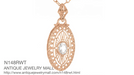 Art Deco Oval White Topaz Filigree Rose Gold Vermeil Pendant Necklace in Sterling Silver