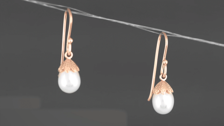 Art Deco Pearl Drop 14 Karat Rose Gold Earrings - Item: E135R - Image: 5