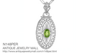 Art Deco Peridot Filigree Oval Pendant Necklace in Sterling Silver