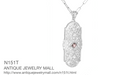 Art Deco Pink Tourmaline and Diamonds Floral Filigree Pendant Necklace in Sterling Silver