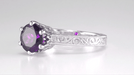 Art Deco Crown Filigree Scrolls Amethyst Engagement Ring in Platinum