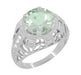 Art Deco 4.5 Carat Prasiolite ( Green Amethyst ) Filigree Dome Ring with Side Diamonds in 14 Karat White Gold