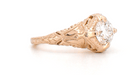 Art Deco Rose Gold 3/4 Carat White Sapphire Engraved Filigree Engagement Ring