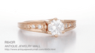 Rose Gold 1920's Design Art Deco Scroll Wave Filigree Diamond Engagement Ring