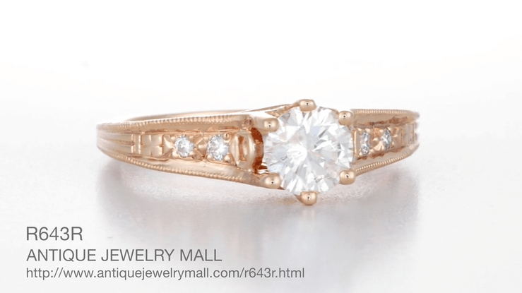 Rose Gold 1920's Design Art Deco Scroll Wave Filigree Diamond Engagement Ring - Item: R643R50-LC - Image: 7