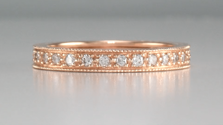 Art Deco Rose Gold Engraved Wheat Diamond Eternity Wedding Band - Item: R678R-LC - Image: 5
