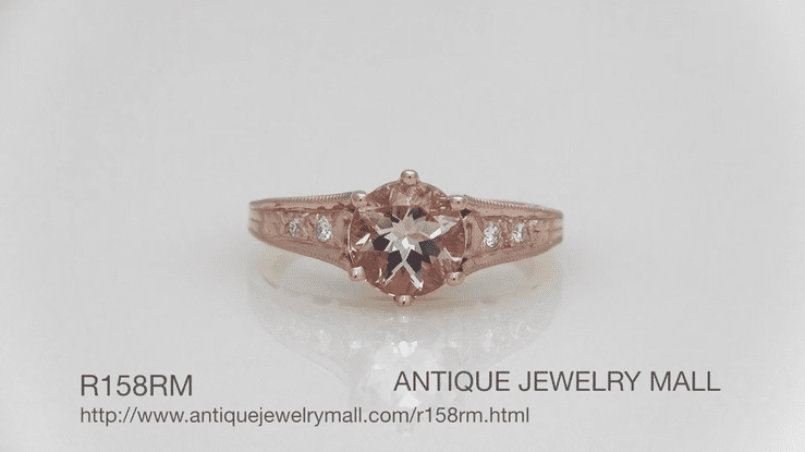 Art Deco Rose Gold Morganite and Side Diamond Filigree Engagement Ring - Vintage 1920's Design - Item: R158RM - Image: 7