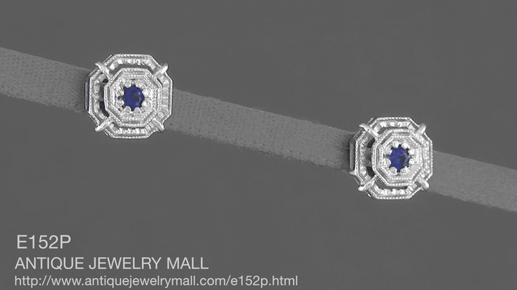 Art Deco Sapphire Stud Earrings in Platinum - Item: E152P - Image: 6