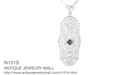 Art Deco Square Sapphire and Diamonds Floral Filigree Pendant Necklace in Sterling Silver