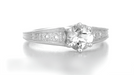 Art Deco White Sapphire Scroll Filigree Engagement Ring in 14 Karat White Gold