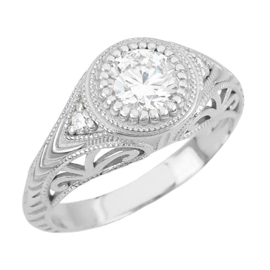 Art Deco Platinum Sculptural Filigree Low Dome 3/4 Carat Diamond Engagement Ring - alternate view