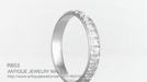 Art Deco Square Flowers Millgrain Edged Antique Reissue Wedding Band in White Gold - 3.5mm Wide