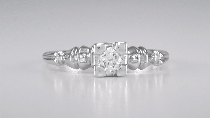 Art Deco Square Top Solitaire Vintage Diamond Promise Ring in 14 Karat White Gold - Item: R395 - Image: 4