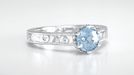 Art Deco Sterling Silver Antique Sky Blue Topaz Crown Promise Ring - Filigree Scroll Engraved