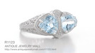 Art Deco Trillion Sky Blue Topaz Loving Duo Filigree Ring in Sterling Silver
