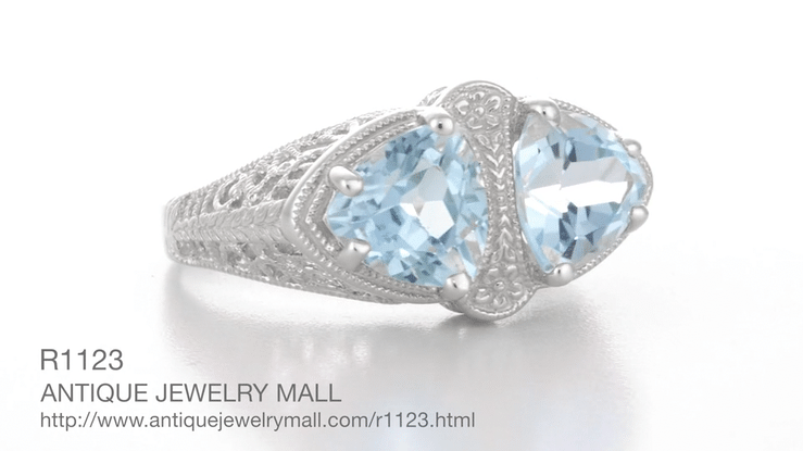 Art Deco Trillion Sky Blue Topaz Loving Duo Filigree Ring in Sterling Silver - Item: R1123 - Image: 5
