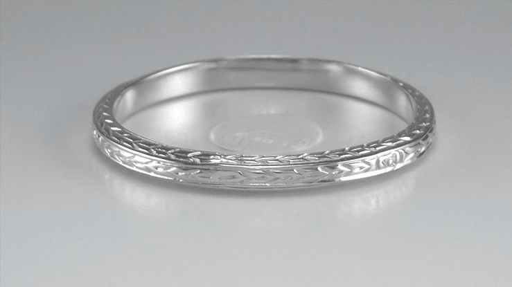 Art Deco Platinum Three Sided Carved Wheat Narrow Wedding Ring - 2.3mm Wide - Item: MWR109P - Image: 3