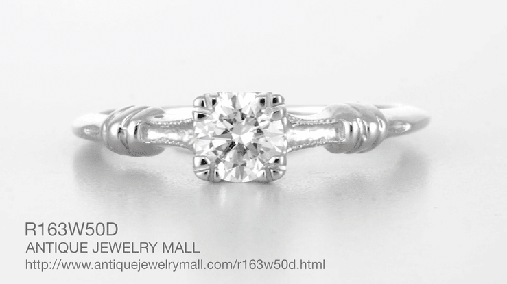 1930's Art Deco Hearts and Clovers Diamond Solitaire Engagement Ring in 14 Karat White Gold - Item: R163W50D-LC - Image: 5