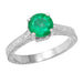 Crown Scrolls Filigree Art Deco 1 Carat Emerald Solitaire Engagement Ring in 18 Karat White Gold