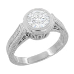 Art Deco 1 to 1.25 Carat Filigree Engraved Wheat Halo Bezel Engagement Ring Setting in White Gold | Low Profile
