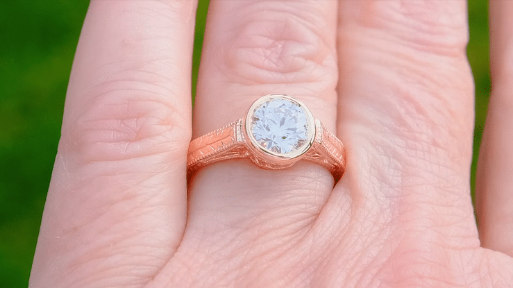 Art Deco Low Profile 14K Rose Gold Filigree Bezel Setting