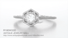 Art Deco Hexagonal Vintage Design Solitaire Diamond Filigree Engagement Ring in 14K White Gold - Engraved Scrolls