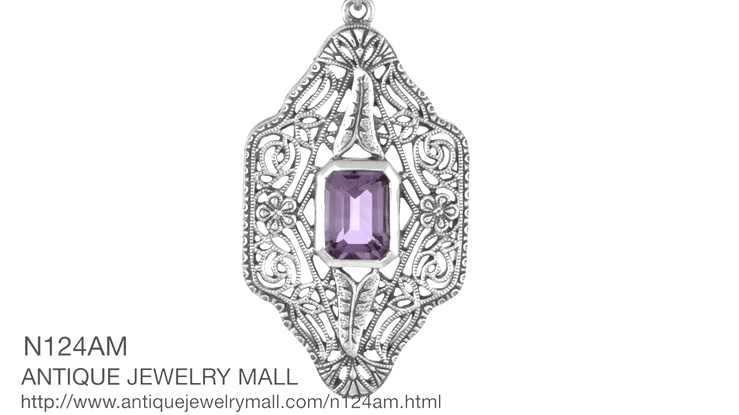Art Deco Vintage Filigree Amethyst Dangle Drop Pendant Necklace in Sterling Silver - Item: N124AM - Image: 5