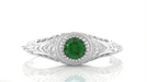 Art Deco Engraved Tsavorite Garnet and Diamond Filigree Engagement Ring in White Gold