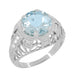 Art Deco Filigree Aquamarine and Diamonds Dome Statement Ring in 14 Karat White Gold