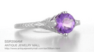 Art Deco Lilac Amethyst Promise Ring in Sterling Silver with Filigree Engraved Flowers