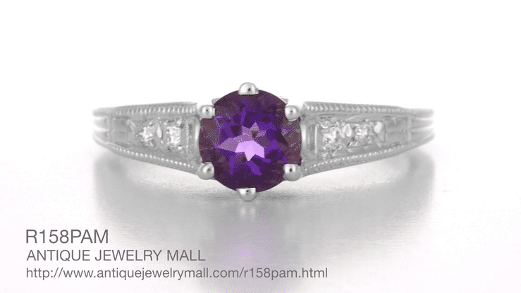 Amethyst and Diamond Filigree Engagement Ring in Platinum - Item: R158PAM - Image: 8