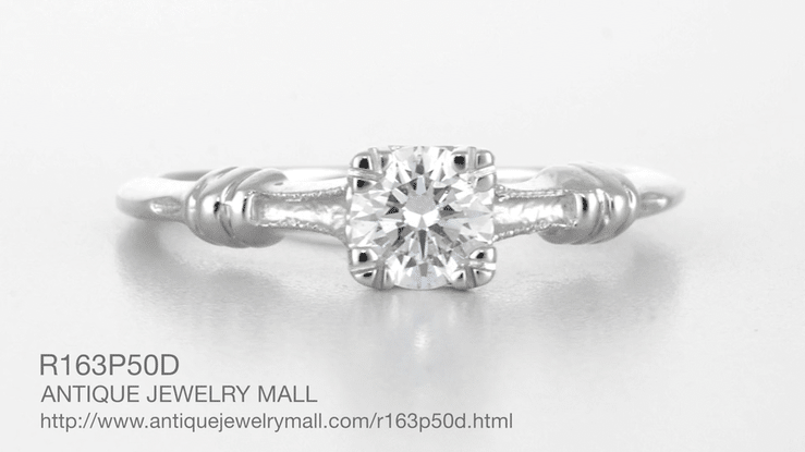 Art Deco Platinum Hearts and Clovers Diamond Solitaire Engagement Ring - Item: R163P50D-LC - Image: 5