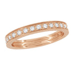 Art Deco Rose Gold Engraved Wheat Diamond Eternity Wedding Band