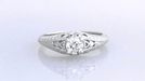 Art Deco Hearts and Diamonds Domed Filigree Engagement Ring in White Gold