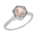Filigree Engraved Art Deco Hexagon Morganite Ring in 14 Karat White Gold