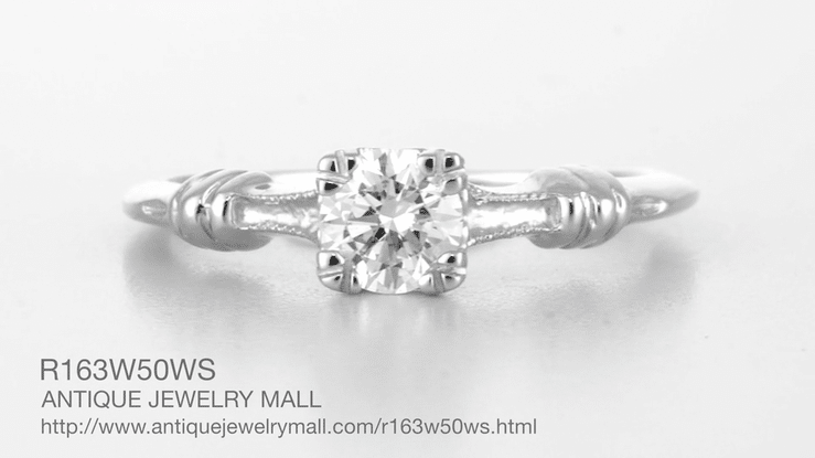 Art Deco Hearts and Clovers White Sapphire Engagement Ring in 14 Karat White Gold - Item: R163W50WS - Image: 4