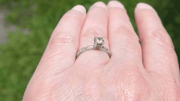 Art Deco Scrolls White Sapphire Engagement Ring in 14 Karat White Gold - Item: R639WWS - Image: 7