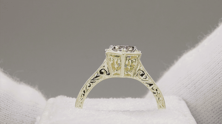 Art Deco Vintage Style Engraved Filigree Morganite Hexagon Ring in 14K Yellow Gold - Item: R180Y75M - Image: 5