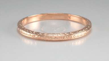 Art Deco Thin Wedding Band in 14 Karat Rose Gold with Wheat Engraving on Three Sides - 2.3mm Wide - alternate view