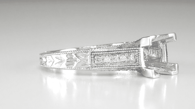 Art Deco X & O Kisses 1 Carat Princess Cut Diamond Engagement Ring Setting in White Gold - Item: R701W14 - Image: 3