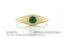Art Deco Engraved Yellow Gold Tsavorite Garnet Filigree Engagement Ring with Side Diamonds
