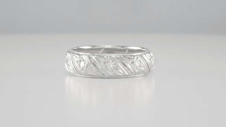 Art Deco Warran Antique Filigree Diamond Wedding Band in Platinum - Size 6 - Item: R1074 - Image: 3
