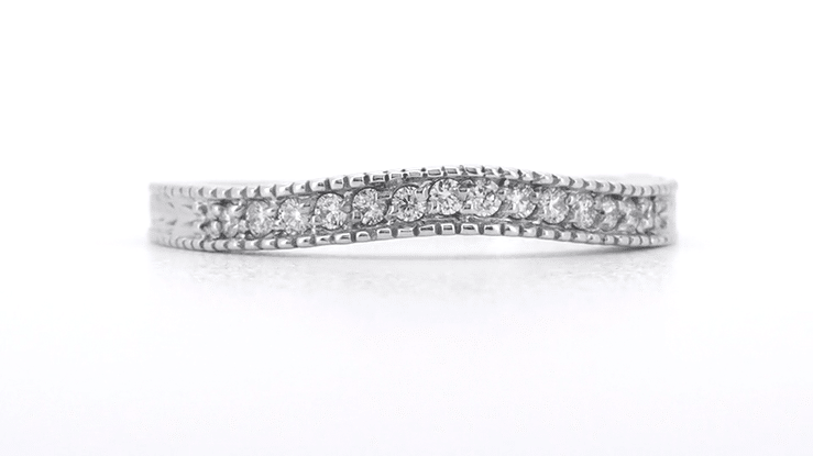 Art Deco Curved Wheat Diamond Wedding Band in Platinum - Item: WR1153P - Image: 7
