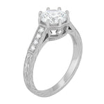 Royal Crown Antique Style Engraved White Gold Engagement Ring Setting for a 1 - 1.25 Carat Round Diamond