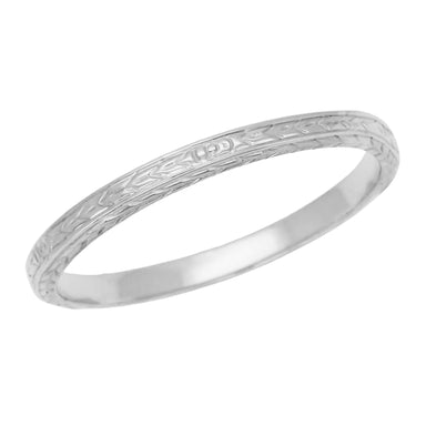 Art Deco White Gold Thin Wheat Pattern Wedding Band with Engraving on Three Sides - 2.3mm Wide Antique Ring Replica