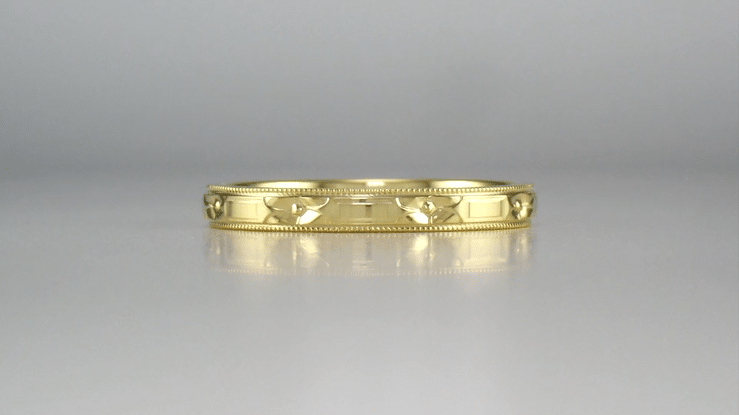 Art Deco Yellow Gold Carved Flowers and Bars Wedding Band - Item: R638Y10 - Image: 6